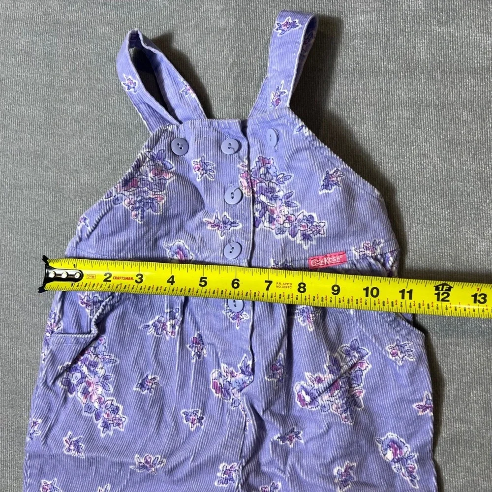Vintage OshKosh Bgosh Girls Lavender Floral Corduroy Overalls Made in USA 24M